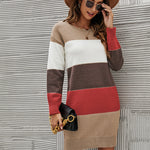 Zeagoo Women's Color Block Round Neck Knitted Dress