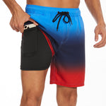 2 In 1 Drawstring Beach Swim Shorts With Pocket