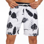 2 In 1 Tropical Leaves Print Swim Shorts