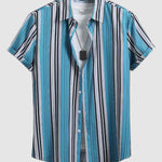 Men's color blocking striped printed casual shirt shorts set