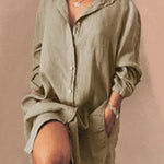 Zeagoo Women's Cotton and Linen Shirt Dress Casual Loose Pocket Midi Dresses