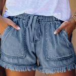 Zeagoo Denim Shorts Casual Drawstring Elastic Waist Summer Frayed Tencel Short Jeans With Pockets