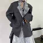 Lace-paneled Collar Striped Casual Suit Jacket