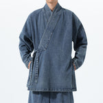 Vintage Washed Denim Cross Front Kimono Coat