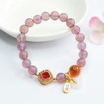 Buddha Stones Natural Purple Chalcedony Candy Agate Peace Buckle Harmony Lucky Fortune Charm Bracelet