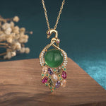 Buddha Stones Cyan Jade Success Necklace Chain Pendant