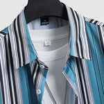 Men's color blocking striped printed casual shirt shorts set