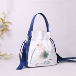 Buddha Stones Embroidered Lotus Koi Fish Crane Camellia Cotton Linen Tote Crossbody Bag Shoulder Bag Handbag