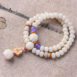 Buddha Stones Tibetan White Jade Bodhi Lotus Blessing Bracelet