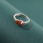 Buddha Stones 925 Sterling Silver Red Agate Gourd Copper Coin Self-acceptance Ring