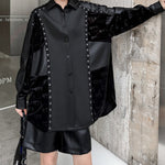 Retro Loose Spliced PU Leather Shirt