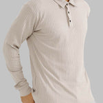 Men's solid color texture business casual POLO long-sleeved T-shirt
