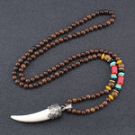 Buddha Stones Wenge Wood Turquoise Stone Horn Style Protection Meditation Necklace Pendant
