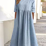 Zeagoo Women's Beach Short Sleeve Scoop Neck Ruffle Swing Casual Boho Midi Dress with Pockets