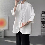 Diagonally Buttoned Loose Cardigan Shirt