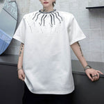 Hand-painted Print Beaded Loose Short-sleeved T-shirt