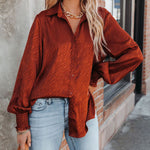 Zeagoo Satin Button Down Blouse Zebra Print Lantern Casual Long Sleeve Collared Shirts Tops