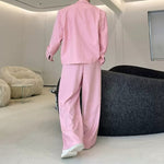 Double Breasted Blazer Draped Wide-leg Trousers Two-piece Set