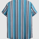 Men's color blocking striped printed casual shirt shorts set