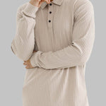 Men's solid color texture business casual POLO long-sleeved T-shirt