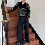 Faux Fur Collarless Leather Jacket