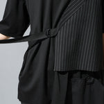 Fake Two-piece Straight Lace-up Striped Patchwork T-shirt