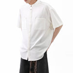 American Black Drape Stand Collar Casual Shirt