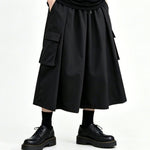 High-Waisted Pockets Wide-Leg Skirt-Pants