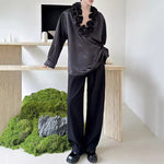French V-neck Floral-Shaped Collar Vintage Satin Shirt
