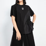 Casual Round Neck Irregular Stitching Pleated T-shirt