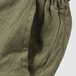 Men's solid color cotton-linen casual vacation short-sleeved shirt and shorts set