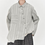 Womenâ€™s Striped Slanted Placket Irregular Hem Shirt