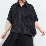 Women's Plus Size Asymmetric Layered Striped Loose Shirt