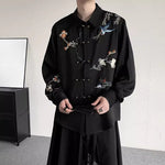 Floral and Bird Embroidered Button-down Shirt
