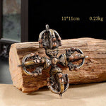 Buddha Stones Tibetan Handmade 5 Prong Double Dorje Copper Iron Thunderbolt Strength Vajra