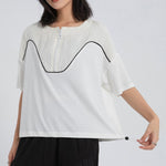 Women's Loose Drawstring Zipper T-shirt
