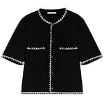 Thin Webbing Panel Short Sleeve Cardigan