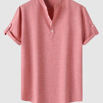 Men's Solid Color Half Button Stand Collar Short Sleeve Shirt