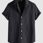 Men's Classic Striped Pocketless Button Casual Short Sleeve Shirt