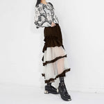 Contrast Color Panel Ruffled Mesh Skirt