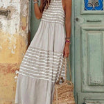 Zeagoo Women's Casual Loose Long Beach Dresses Vintage Striped Print Patchwork Maxi Dress