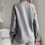 Zeagoo Ruffle Trim Button Front Shirt Regular Fit Long Sleeve Work Blouse
