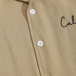 Men's Embroidered Monogram Cuban Collar Long Sleeve Shirt