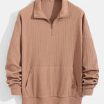 Men's Solid Color Braided Texture Casual Stand Collar Sweatshirt