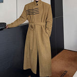 Retro Stand-up Collar Buttoned Woolen Long Over-the-knee Windbreaker