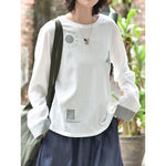Women's Japanese Loose Graphic Striped Patchwork Crewneck T-shirt