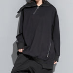 Stand Collar Zipper Loose Irregular Sweatshirt