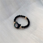 Buddha Stones Natural Tridacna Stone Lovely Cat 14K Gold Plated Blessing Ring