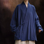 Loose Cotton Cross Front Hanfu Kimono Cardigan