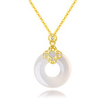 Buddha Stones 925 Sterling Silver Chalcedony Coin Peace Buckle Positive Necklace Pendant
